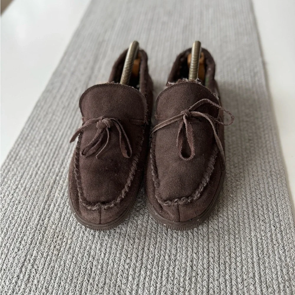 Muk Luks Dark Brown Genuine Suede Leather Slippers Size 12
